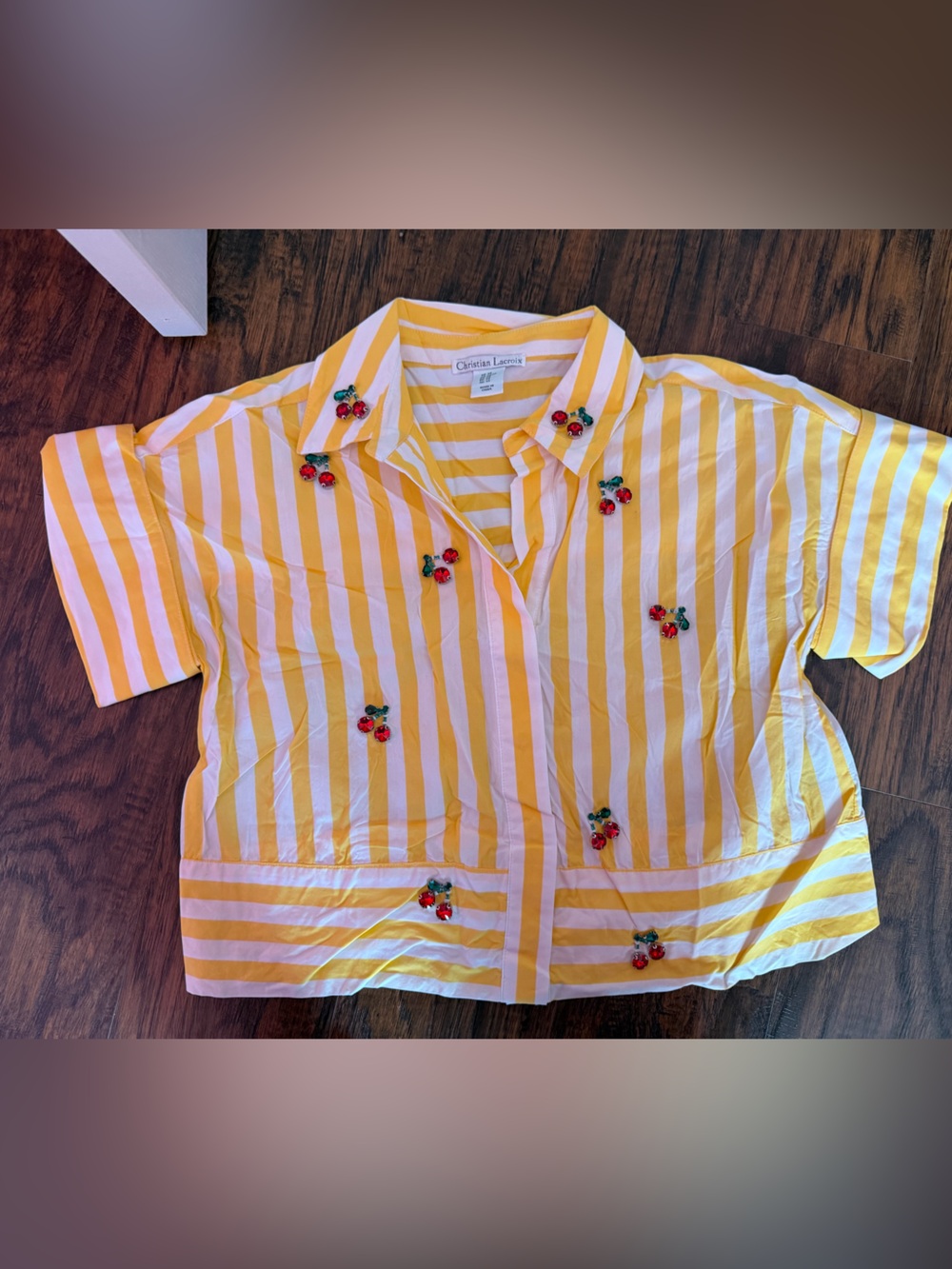 Christian Lacroix Yellow and White Striped Embroidered Blouse